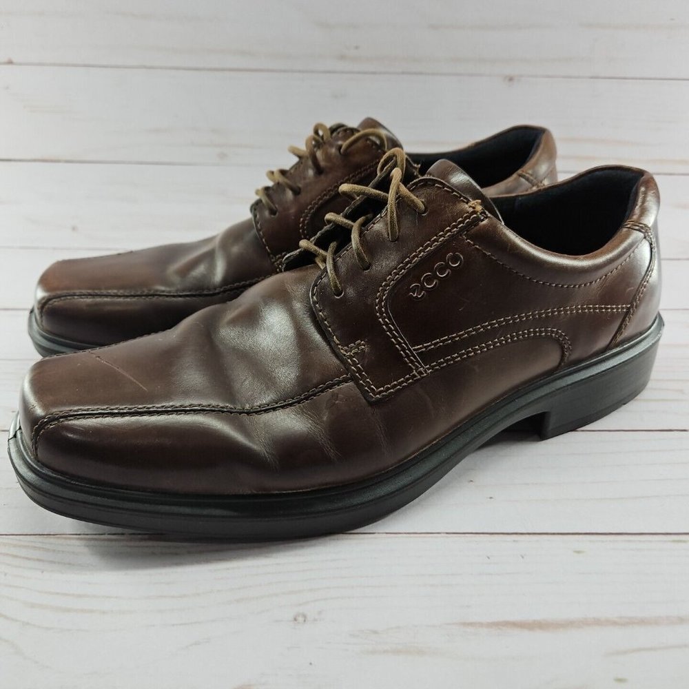 ECCO Helsinki Mens 44 Size 10/10.5 Brown Leather Bike-Toe Oxford Dress Casual